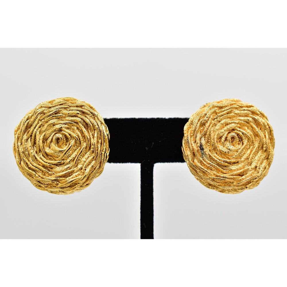 Paolo Gucci Vintage Clip On Earrings Round Chunky Gold Tone Signed 1980s BinAG